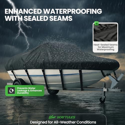 Heavy Duty Waterproof Boat Cover 16-18.5ft - V-Hull, Tri-Hull, Bass & Fishing Boats