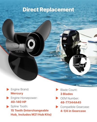 OEM Aluminum Outboard Propeller 15 Spline RH 3-Blade for Mercury 40-140 HP - Variation 48-77344A45