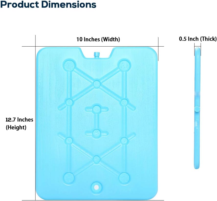 XL Large Ice Packs for Coolers - Slim Freezer Packs for Camping- Long Lasting Reusable Dry Ice Blocks, 13 x 10 x 0.5 inch, Quick Freeze - Set of 4