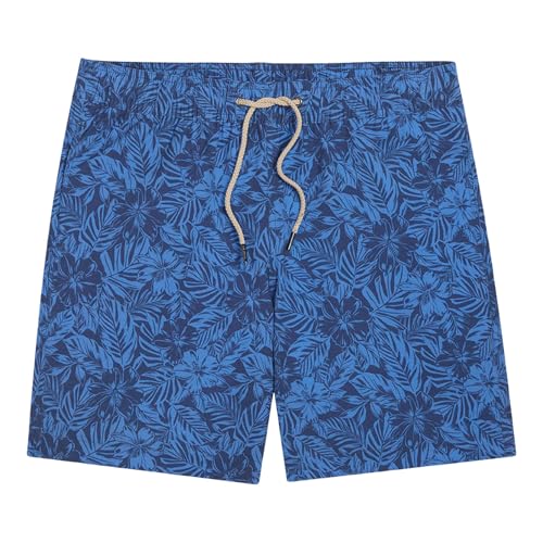 Fair Harbor Bayberry Men's Swim Trunks with Liner - 7-inch Inseam, Anti-Chafe, Classic Fit, Large Island Blue Leaves