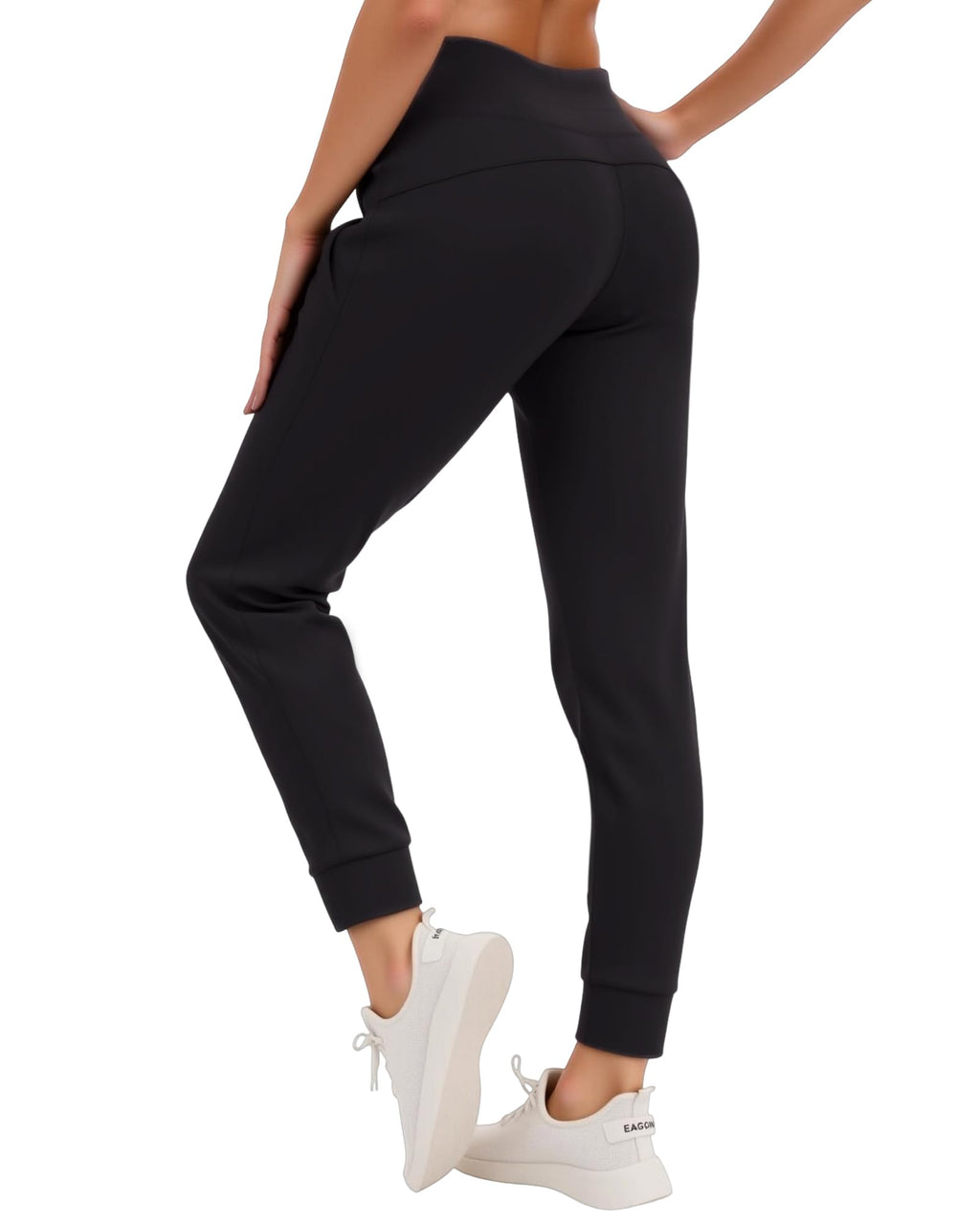 POVWVPY 3 Pack Women's Joggers, Fleece Lined Jogging Pants with Pockets, High Waist Thermal Sweatpants for Workout, Running (Black, Navy, Dark Gray, L)