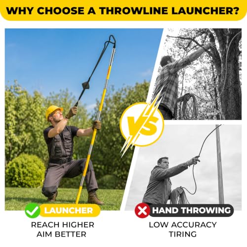 AELIVET Arborist Throw Line Launcher with Fiberglass Pole, 91.3-inch Rope & Carrying Bag, Manual Plastic Version