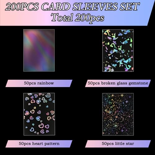 200pcs Holographic Card Sleeves 66x91mm for Trading Cards & Collectibles Front Holographic Back Clear - Variation of THIS listing