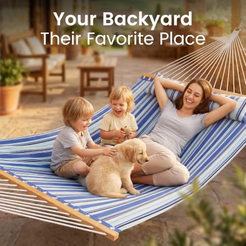 Everyfun Blue 2-Person Quilted Hammock with Spreaders, 500lbs Capacity Outdoor Lounger
