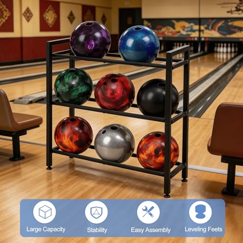 Heavy Duty Bowling Ball Rack for 9 Balls - Metal Organizer Stand for Home & Garage