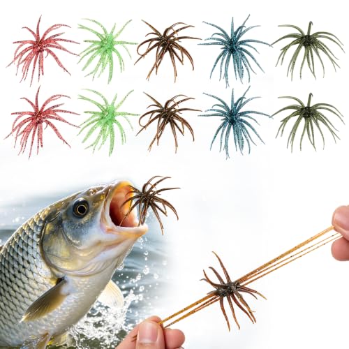 Penicfine Tentacle Fishing Lure Soft Plastic Swim Bait 2.36 Inch - Sea Urchin Design, Slow Sinking, Multiple Tentacles, Bright Colors, 10 Pack