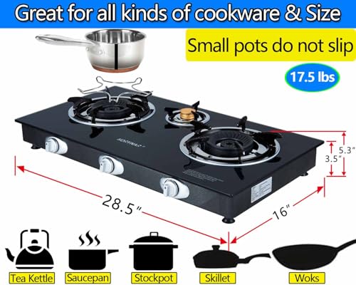 Horynar 3-Burner Propane Camping Stove with Auto Ignition & 28,000 BTU