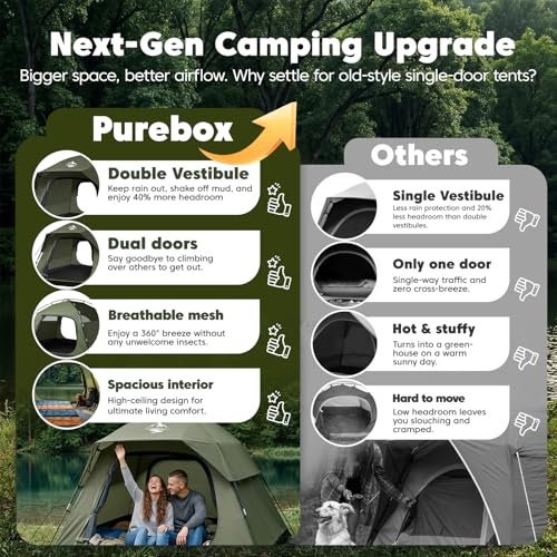 6 Person Camping Tent with 2 Doors Rainfly - Green, Extra Spacious