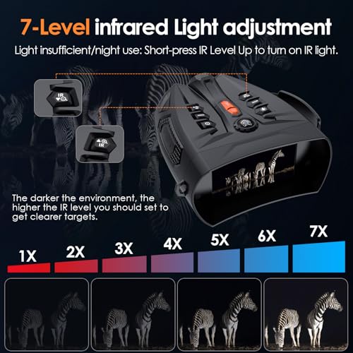 Digital Night Vision Binoculars for Adults - 10X Zoom, 4-Inch IPS Screen, Infrared, Black