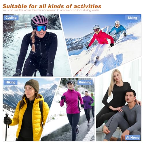Women’s Thermal Underwear Set Fleece-Lined Long Johns Black Small