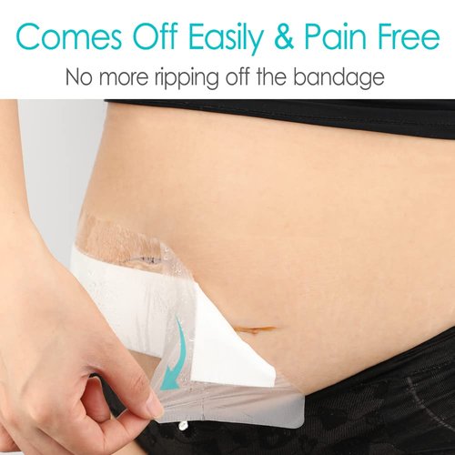 Long Waterproof Bandage Knee Replacement Surgery | 4x12 Inch Shower Protector Island Dressing Pad Bordered Gauze | Hip Surgery Recovery Large Wounds Incision Cover with Adhesive Border (Pack of 14)