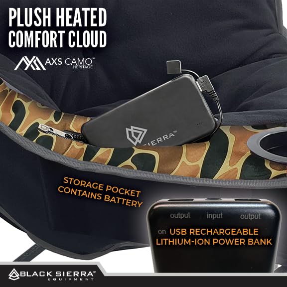Black Sierra Heated Camping Chair XL Folding Seat with 3‑Level Heat & Battery Pack