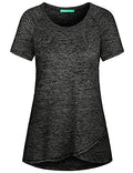 Women’s Yoga Workout Shirt - Raglan Sleeve, Round Neck, Irregular Hem, Black, X-Large
