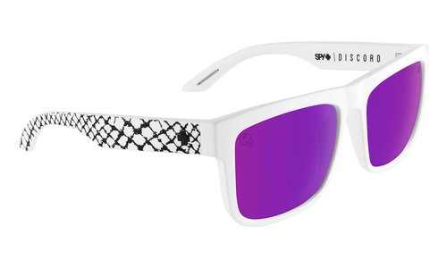 Spy Optic Discord, Square Sunglasses, Color and Contrast Enhancing Lenses (Slayco Matte White Viper, Happy Bronze Purple Spectra Lenses)