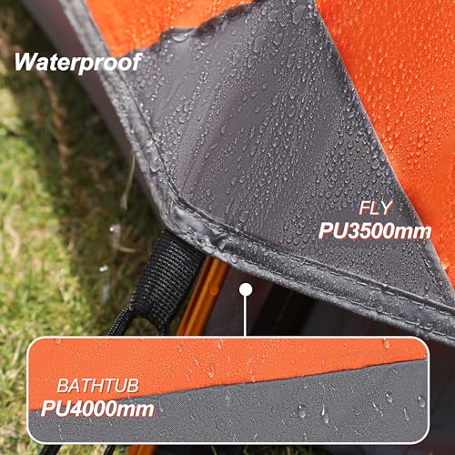 Camppal 1 Person Tent for Camping Hiking Mountain Hunting - Orange, 4-Season Waterproof Windproof