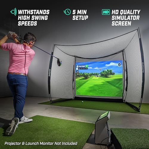GoSports 10x8 ft Golf Range Cage with Impact Screen & Blank Simulator Screen