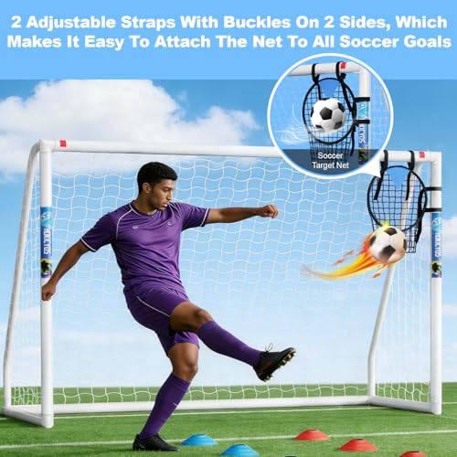 Hokicyos 8x6 Ft Portable Weatherproof Soccer Goal with Target Net, 10 Cones & Carry Bag