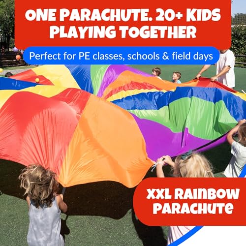 Activejoy 24FT Rainbow Parachute for Kids with 24 Handles - Outdoor Group Play Toy