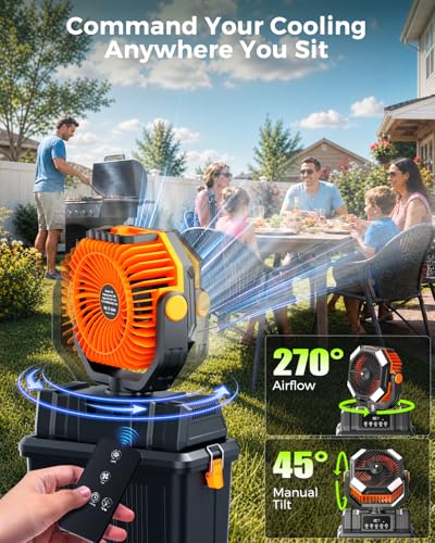 Etholzon 40000mAh Black Orange Outdoor Misting Fan with 15L Tank, Remote & LED Light