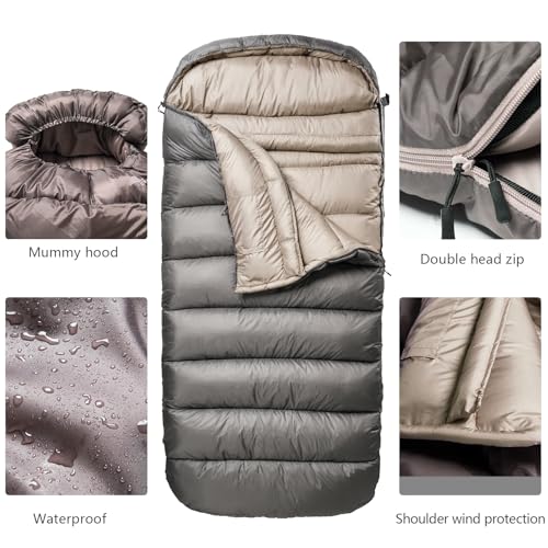 BISINNA Zero Degree XL Sleeping Bag for Adults Gray - Winter Camping & Cold Weather