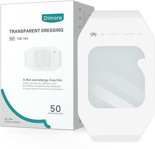 Dimora Transparent Film Dressing - Waterproof Adhesive Clear Bandages 4" x 5" | Ideal for IV Shield & Tattoo Aftercare