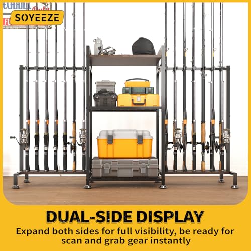 SOYEEZE Black 28-Rod Fishing Rod Holder Rack for Garage & Tackle Storage