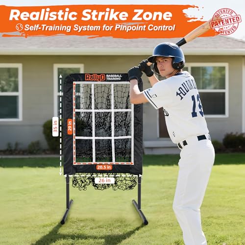 Rallyo Training Net - 9 Hole Baseball & Softball Pitching Target with Strike Zone, Adjustable & Portable Practice Equipment