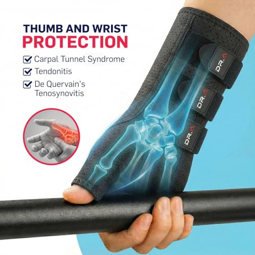 Wrist Support Brace with Thumb Splint for Carpal Tunnel & Tendonitis - Right Hand, Small/Medium, Black - Variation M/L
