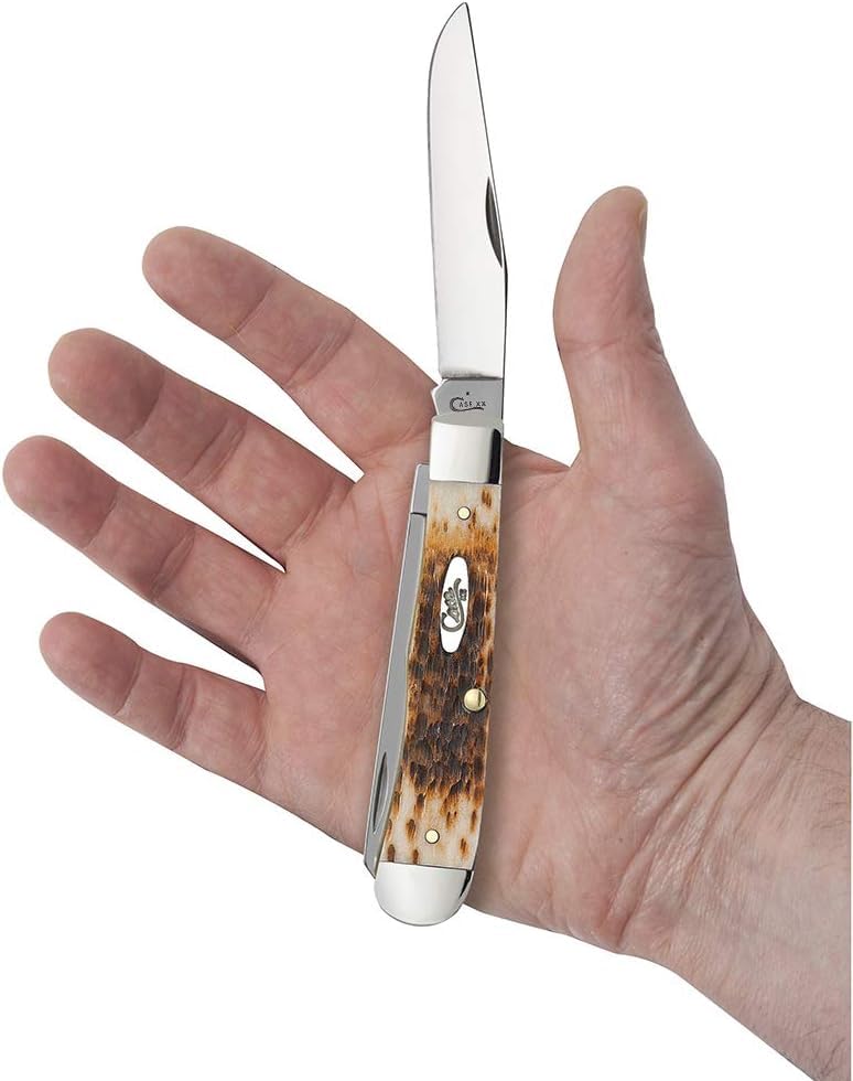Pocket Knife Trapper with Genuine Amber Bone Handle & Sharpening Stone - 4 1/8 Inches