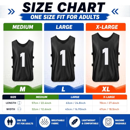 Yahenda 24 Pcs Soccer Pinnies Adult Vests - Large White & Black, Numbered Sports Bibs
