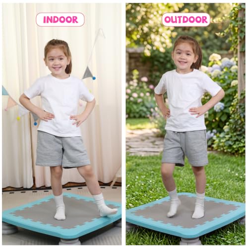 Zhenx Mini Trampoline for Autistic Kids - Blue Square Sensory Bounce Board Indoor Outdoor