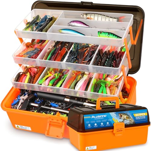 Large 12-Compartment Fishing Tackle Box Kit with 547 Pieces