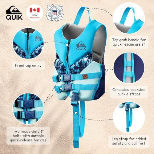 Kids Blue Life Jacket for 33-55 lbs - USCG & Transport Canada Approved, Safety Strap, UV Resistant, Toddler Boating Vest