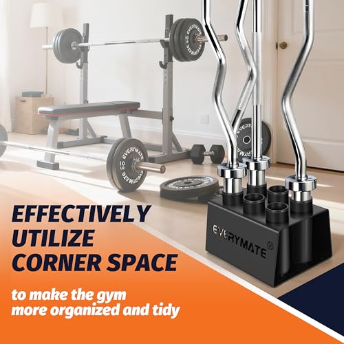 EVERYMATE 6-Barbell Vertical Storage Rack - Heavy-Duty Steel Floor Stand for Olympic & Specialty Bars