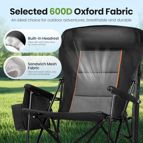 High Point Sports Oversized Folding Camping Chair Single Pack Black Supports 500 lbs