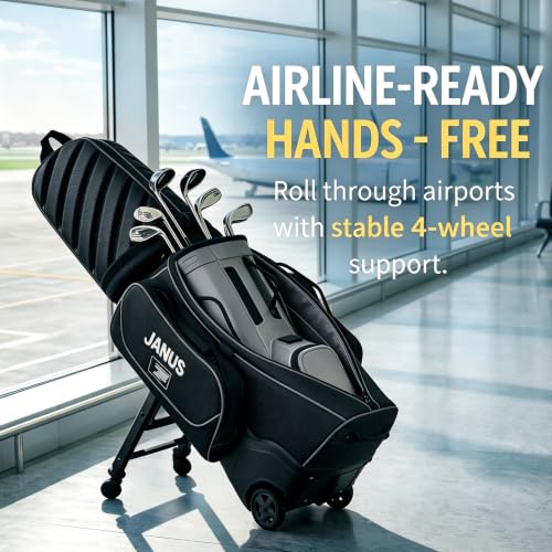 Black JANUS Golf Travel Bag with Wheels & Support Legs - Airline-Ready Hard Case