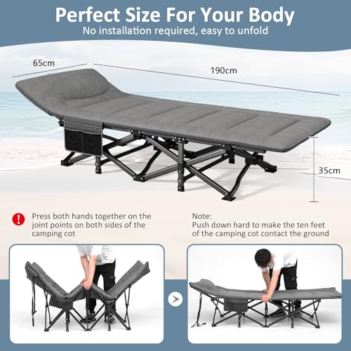 Mopaicot Portable Camping Cot with Mattress & Pillow, Folding Bed for Adults