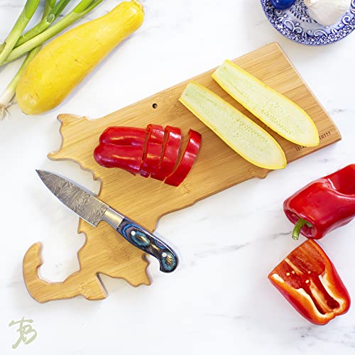 Massachusetts State-Shaped Bamboo Cutting & Serving Board with Wall Hang Feature