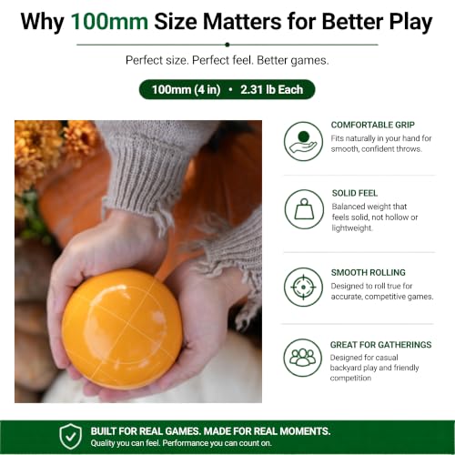 Bocce Ball Set with 8 Resin Balls, Pallino, Carry Bag & Measuring Tape