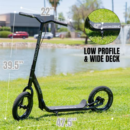 Madd Gear Large Kick Scooter for Adults & Teens Black/Grey | 12" Air Tires, Tall Handlebar, 300 lbs Capacity
