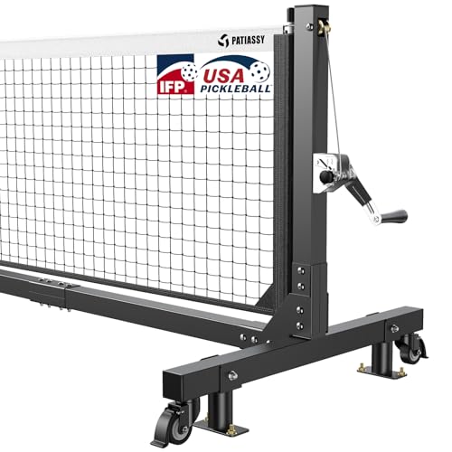 Patiassy Tournament-Grade Pickleball Net System Black & White - Regulation Size, Rust-Resistant Aluminum Frame, Hand-Crank Tension, Mobile & Permanent Use
