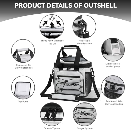 Light Grey Golf Cart Cooler Bag with Magnetic Lid, 12-Can Insulated Soft Cooler & 3 Ice Packs