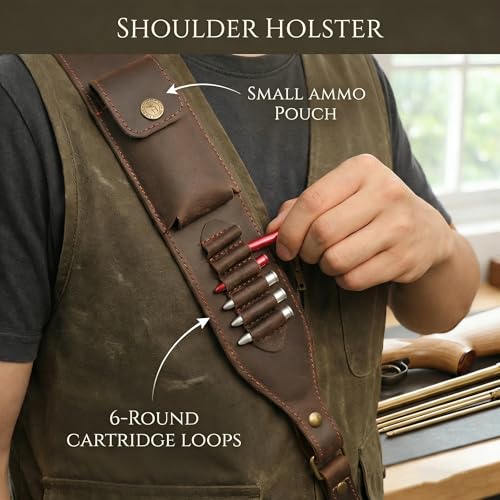 Tourbon Adjustable Leather Chest Rig Holster with Ammo Pouch for Hunting and Shooting