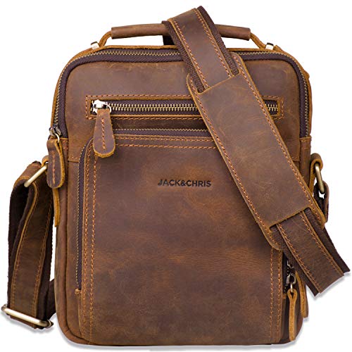Jack&Chris Leather Messenger Bag for Men - Brown Crossbody Purse for Work & Business