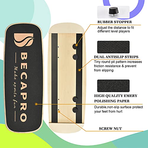 Wooden Balance Board Trainer with Black Variation and Adjustable Stoppers - Fitness Balance Equipment