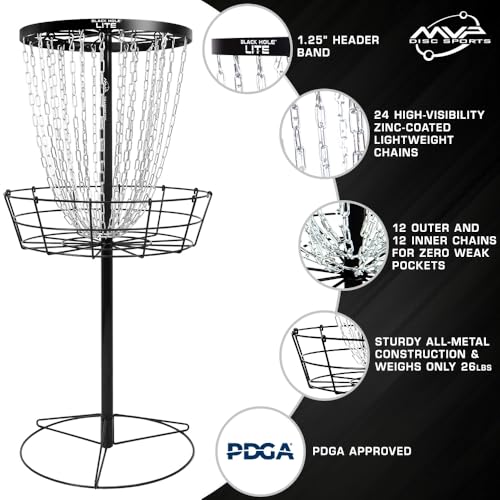 MVP Disc Sports Black Hole Lite Portable Disc Golf Basket - 24 Chains