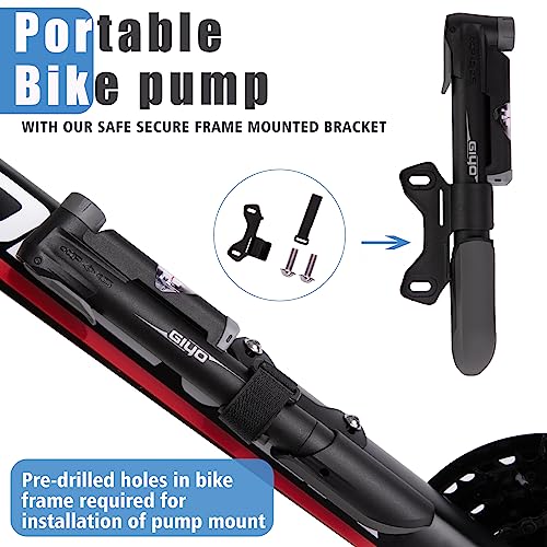 Portable Bike Pump with Pressure Gauge - Compatible with Presta & Schrader Valves, Frame Mount, Tire Repair Kit, 120 PSI