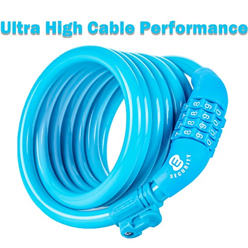 Etronic Bike Lock M6 Cable Lock 6 Feet Long Blue Resettable Combination