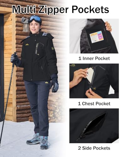 Winter Ski Jacket for Women Waterproof Snow Coat - Large Black