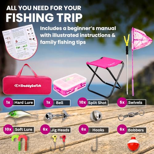 DaddyGoFish 2 Pack Kids Fishing Poles Set - 5ft Telescopic Rods for Boys & Girls, Complete Fishing Kit with Accessories